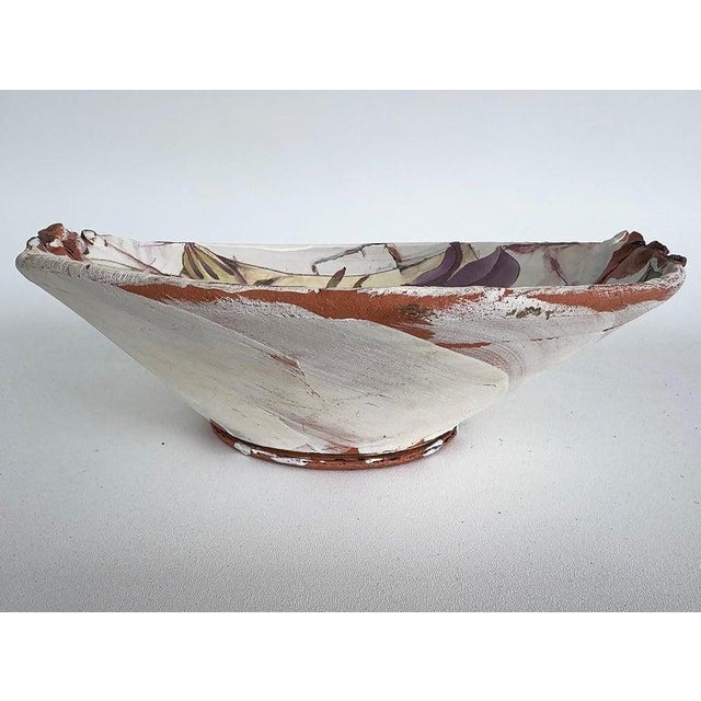 Ceramic Studio Pottery Botanical Painted Lilly CenterpiecBowl, Artist Signed For Sale - Image 7 of 11