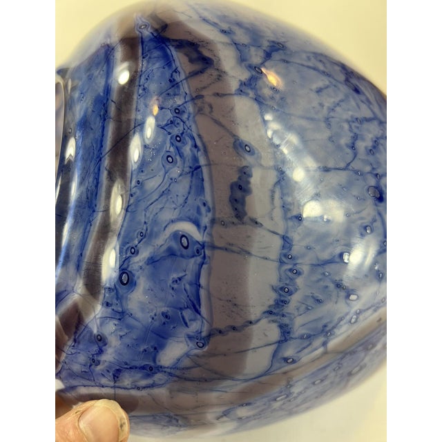 Late 20th Century Large Vase Blue Mouth Blown Art Glass Sea Scape Gold Dust vintage 12.5" For Sale - Image 4 of 16