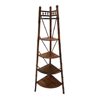 Antique Tall Tortoise Bamboo Corner 5 Shelf Etagere For Sale