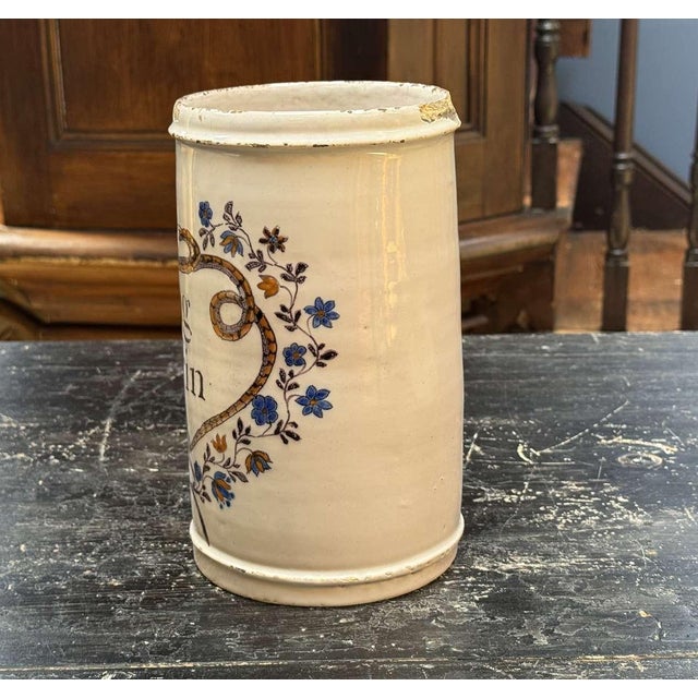 19th Century Earthenware Pharmacy Jar with Branches and with Snakes For Sale - Image 5 of 9
