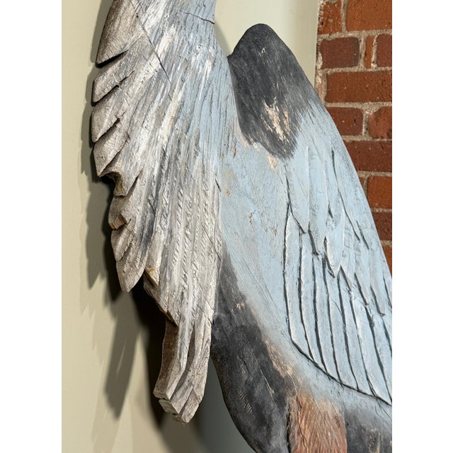 Sky Blue Monumental Folk Art Hand Carved & Painted Wood Blue Heron Garden Sculpture For Sale - Image 8 of 12