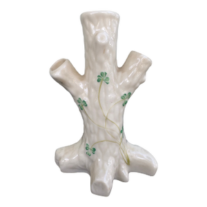 Vintage Belleek Ireland Shamrock Tree Trunk Bud Vase, Triple Opening Spill Vase