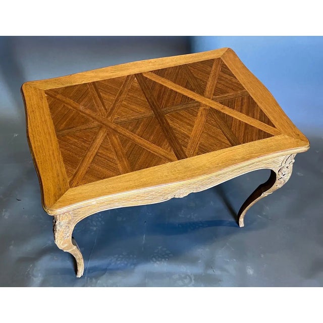 Late 19th century French gold giltwood and parquetry top table from a great estate in the Carlyle building, Manhattan