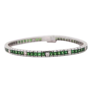 Vintage 11.5 Carat Tsavorite & Diamond Filigree Tennis Bracelet For Sale