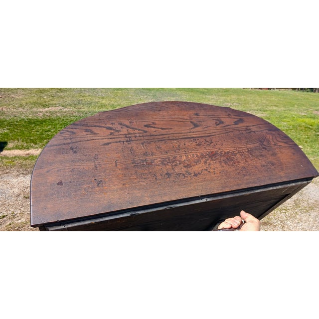 Antique Quartersawn Oak Leaded Curved Glass China Cabinet With Claw Feet 1920s For Sale - Image 17 of 18