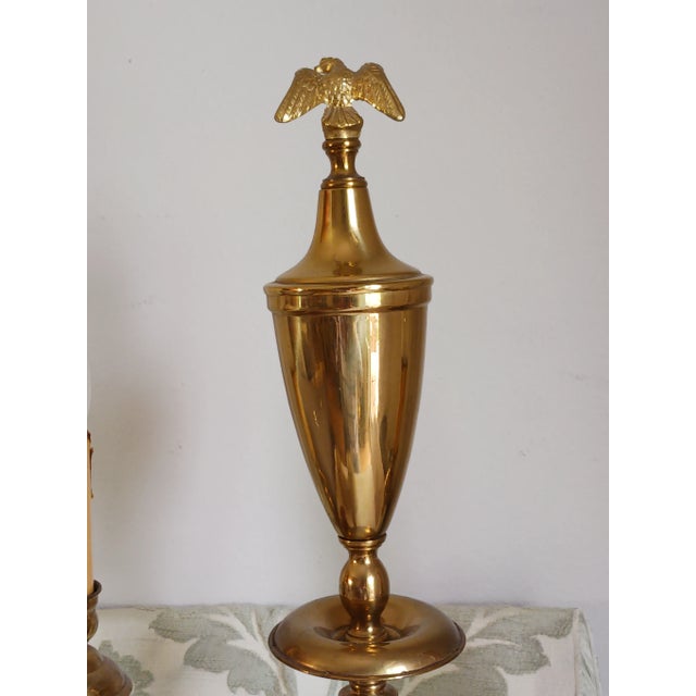 1960s French Empire Revival Mid Century Brass 2 Arm Table Lamp Marble Base For Sale In Milwaukee - Image 6 of 12