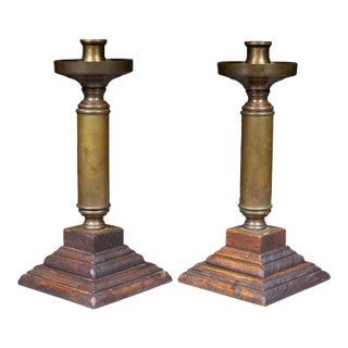 Early 20th C. Brass Candlestick Holders c.1940 For Sale
