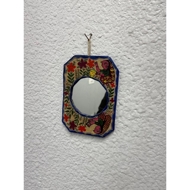 2010s Mithila Folk Hand-Painted Art Wall Small Mirror For Sale - Image 5 of 12
