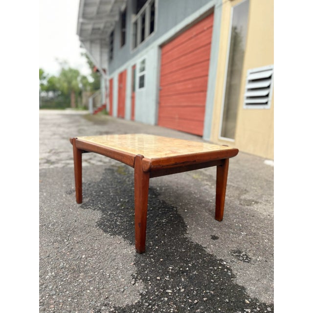 Mid 20th Century Mid-Century Modern Teak Side Table + Faux Stone Inset Top For Sale - Image 5 of 13