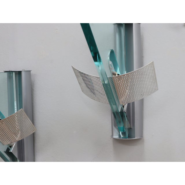 Postmodern Icaro Wall Sconces in Glass and Aluminum by Carlo Forcolini for Artemide, 1980s, Set of 2 For Sale - Image 11 of 12