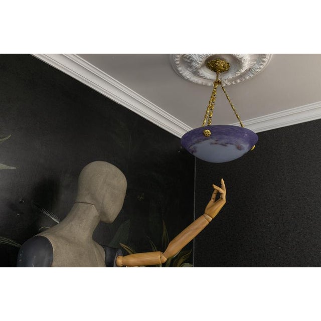 French Art Nouveau Lilac and White Glass Pendant Light from Muller Strasbourg For Sale - Image 12 of 18