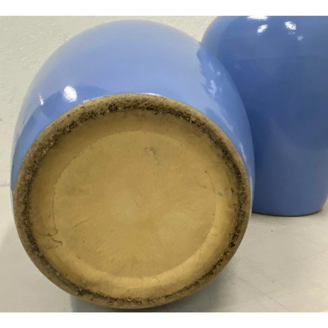 1930s Pair of Cornflower Blue Oil Storage Jars C.1930 For Sale - Image 5 of 7