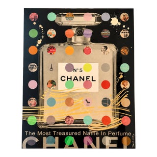 Large Signed Nelson De La Nuez "Chanel Gray on Black" Original Mixed Media Painting For Sale