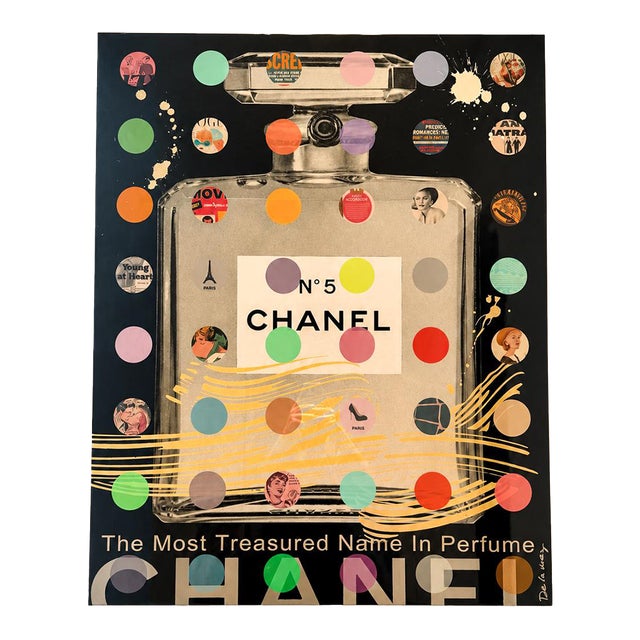 Large Signed Nelson De La Nuez "Chanel Gray on Black" Original Mixed Media Painting For Sale
