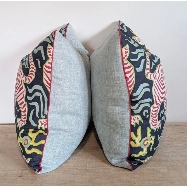 New! PAIR of Clarence House 22" pillows with hypoallergenic faux down inserts. This pattern, Tibet Tiger in Navy, is such...