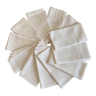 Vintage Cotton Damask Napkins Floral Jacquard Table Linens Set of 12 For Sale