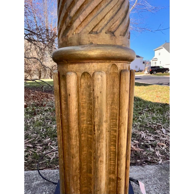 Restoration Hardware Restoration Hardware Hand Carved Corithian Column Floor Lamps, Extra Tall 77” - a Pair For Sale - Image 4 of 9