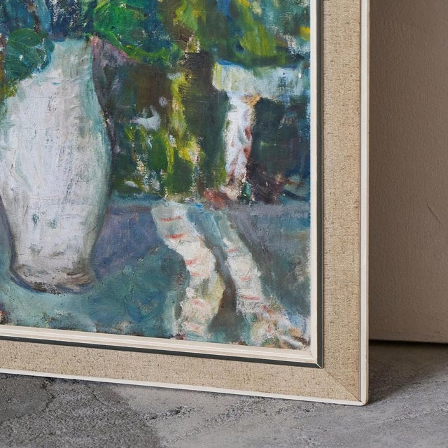 Sunflowers in White Vase, Oil on Canvas, 1940s For Sale - Image 6 of 14