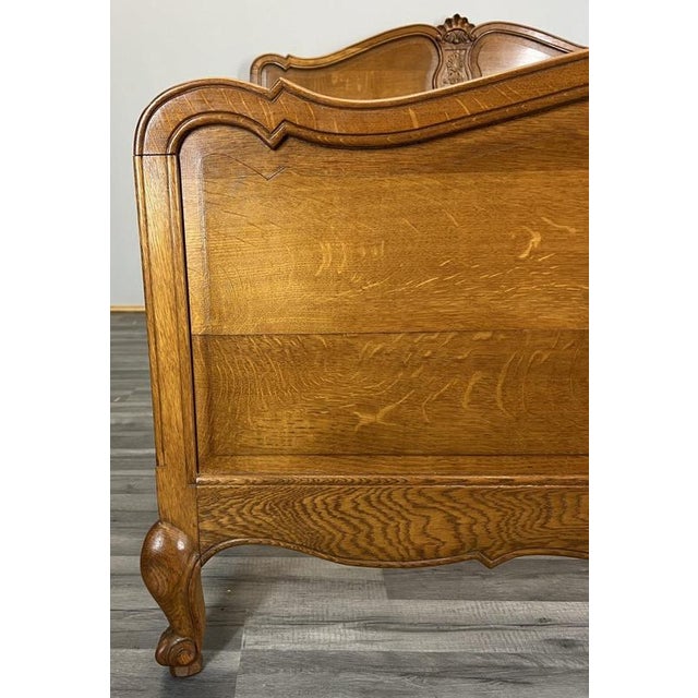 Vintage French Louis XVI Style Oak King Size Bed Frame with Carved Headboard For Sale - Image 5 of 14