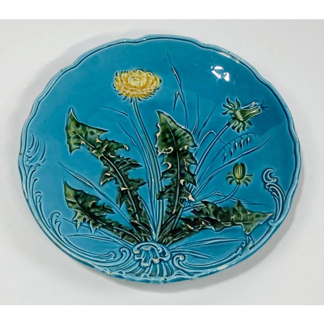 Made and designed in Germany by G.S. Zell, this Majolica style ceramic side plate is a beautiful teal color with a large...