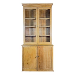 Antique English Pine Glazed Display Cupboard Hutch, Circa 1880 For Sale