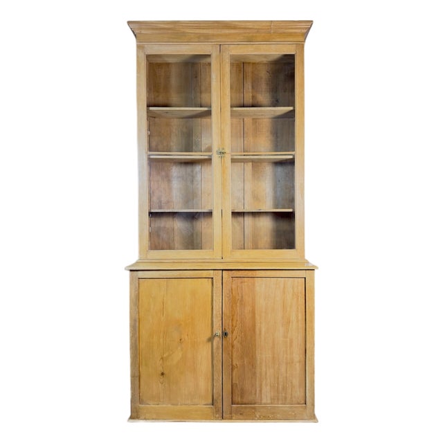Antique English Pine Glazed Display Cupboard Hutch, Circa 1880 For Sale