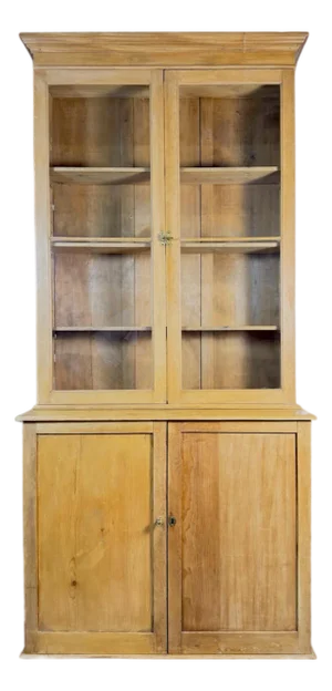 Antique English Pine Glazed Display Cupboard Hutch, Circa 1880