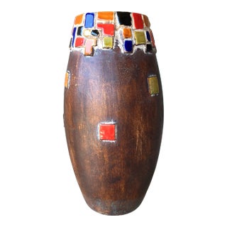 Circa 1970 Rustic Earthenware Relief Mosaic-Inspired Vase For Sale