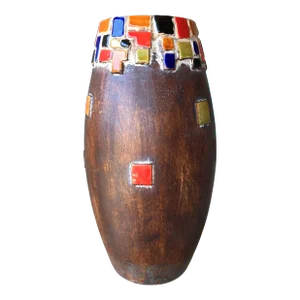 Circa 1970 Rustic Earthenware Relief Mosaic-Inspired Vase