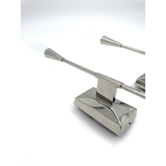 Silver Pair of Visual Comfort Stellar Single Tail Led Wall Sconces in Polished Nickel (Pre-Owned) For Sale - Image 8 of 12