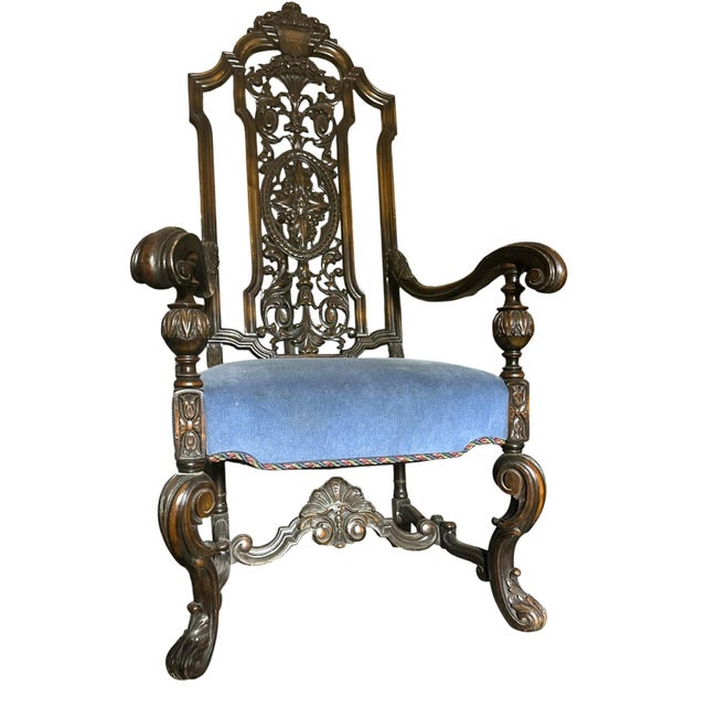 Antique Baroque Hacienda Chair - 19th Century - 29" x 24" x 48". Amazing carved walnut.