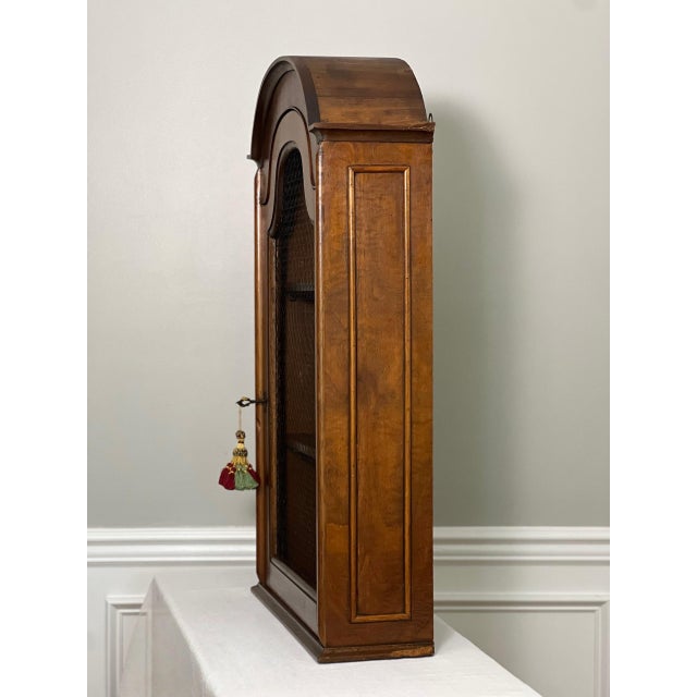 Mid 20th Century Italian Arch Top Hanging Wood Display Cabinet With Chicken Wire Door and Key, 20th C. For Sale - Image 5 of 16