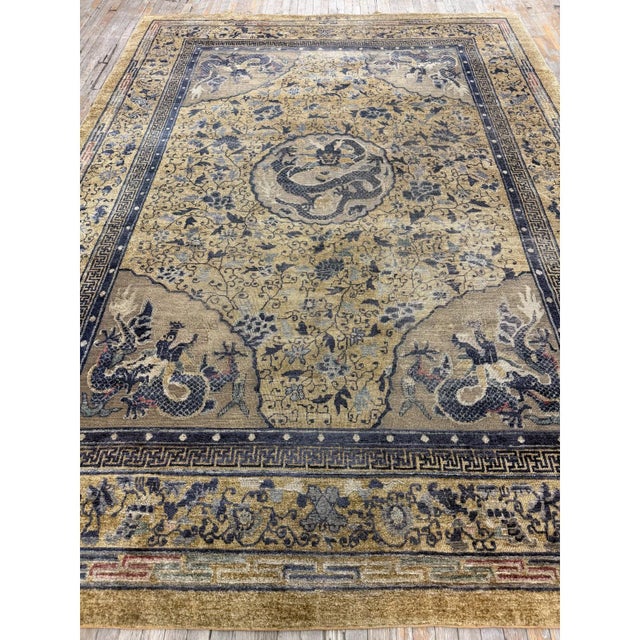 1980s Beige Tradtional Vintage Medallion Dragon Chinese Knotted Silk Carpet Rug For Sale In New York - Image 6 of 10