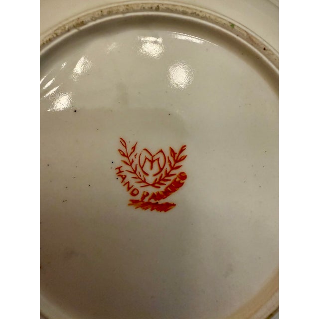 Orange Japanese Moriyama Hand-Painted Gilt Floral Ceramic Candy Dish With Finger Loop Handle For Sale - Image 8 of 9
