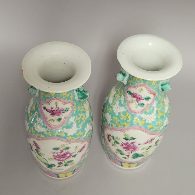Pair of Chinese Famille Rose Porcelain Vases With Peony Medallions, Circa 1900 For Sale In Raleigh - Image 6 of 10