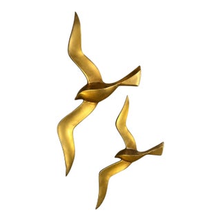 Vintage Penco Brass Seagull Wall Sculptures – Mid-Century Modern Pair, Made in Taiwan For Sale