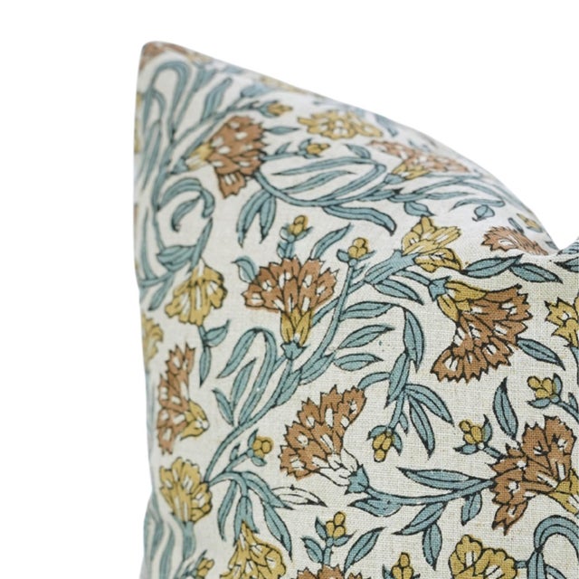 Fabdivine Handmade Block Print Throw Pillow Cover 24x24 Pure Linen Thorny Steams Cushion Cover For Sale - Image 4 of 9