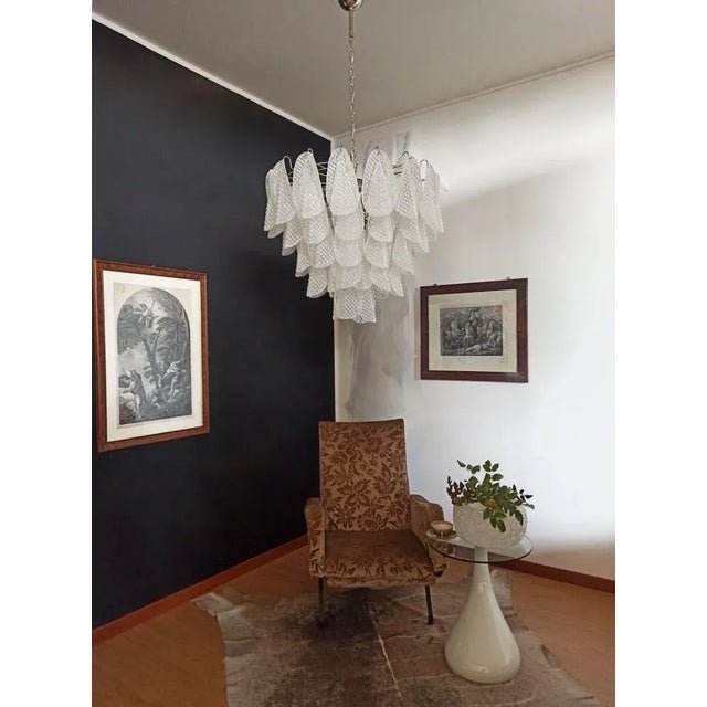 Glass Vintage Italian Murano Glass Chandelier with 57 Glass Rondini Petals, 1980s For Sale - Image 7 of 16