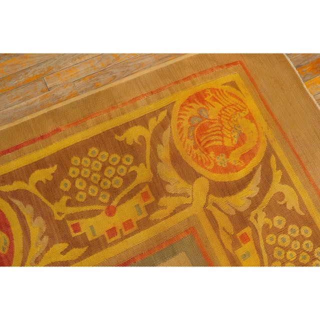 Textile 1840s Antique Gold European Aubusson Flatweave Wool Square Rug For Sale - Image 7 of 9