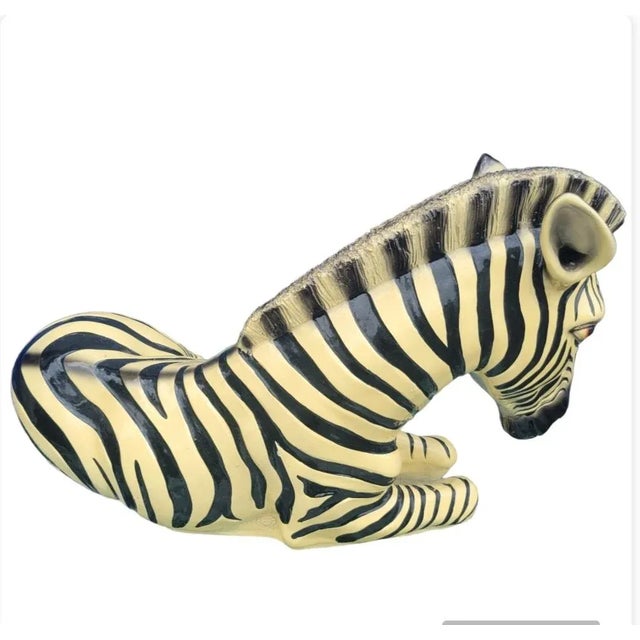 Traditional Vintage Yellow Black Large Italian Sitting Regency Zebra Room Decor Statue For Sale - Image 3 of 11