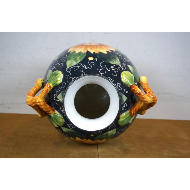 Ceramic Late 20th Century Italian Style Porcelain Sunflower Vase Urn Jug Pitcher With Branch Handles For Sale - Image 7 of 12