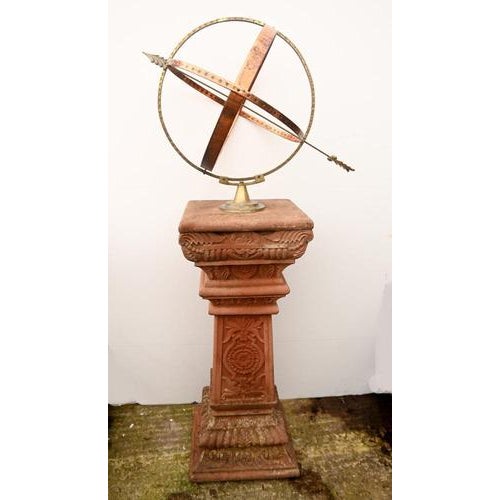 Garden Armillary Sphere Sun Dial with Terracotta Stand For Sale - Image 11 of 11