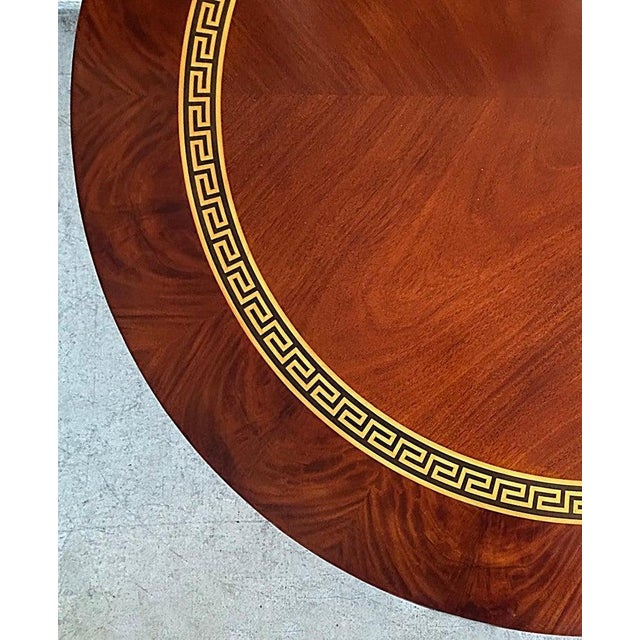 Early 20th Century Regency Style Round Pedestal Table, Greek Key Inlay & Bronze Claw Feet & Mounts For Sale - Image 4 of 12