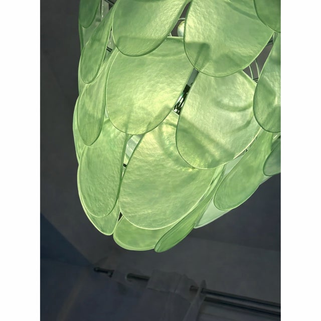 Luxury modern Chromed chandelier with green "Petals" in Murano glass. Hand-made in Murano glass , all made in Italy ,a...