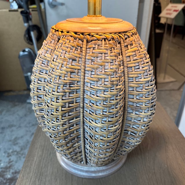 Beige Coastal Woven Rattan Table Lamp For Sale - Image 8 of 12