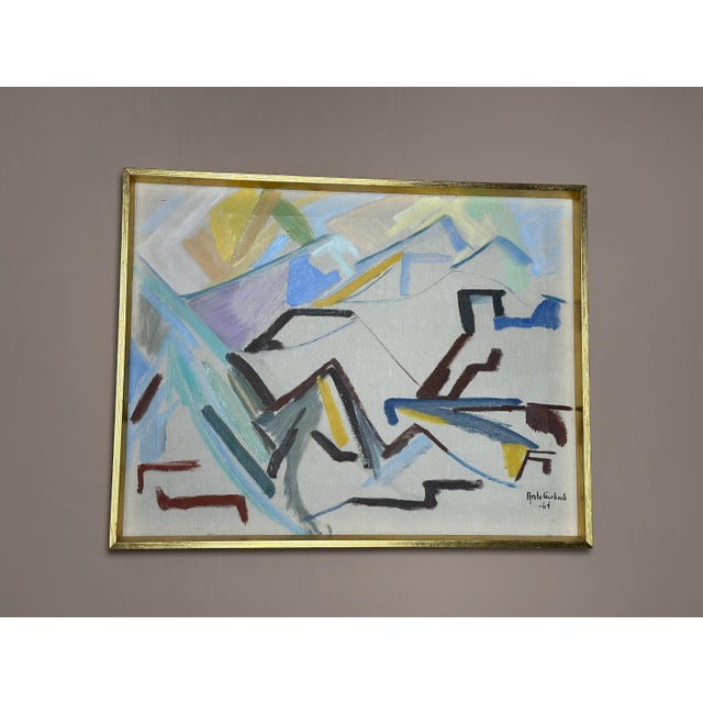 Original Swedish Oil on Canvas – “Abstract Landscape” by Ante Gerhard – Dated 1964 – Vintage & Framed – 66.5 × 52.5 cm...