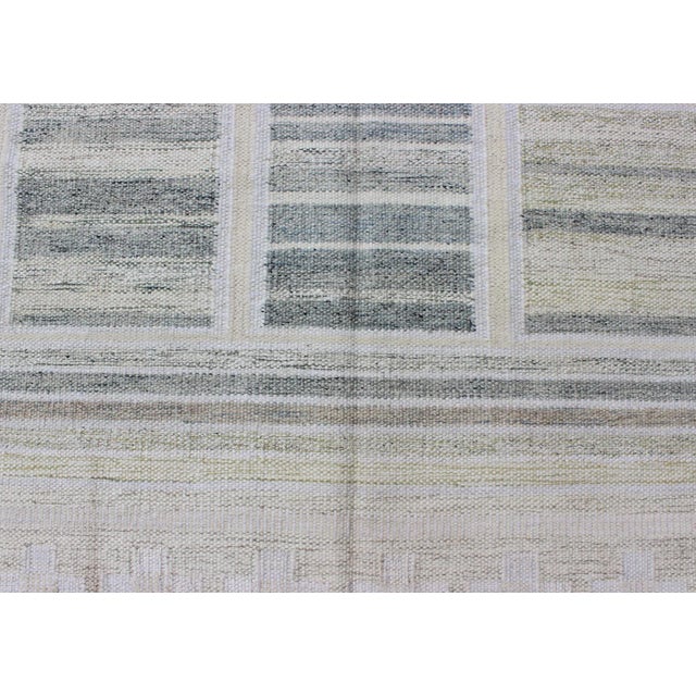 Textile Neutral Stripe Pattern Modern Scandinavian Flat-Weave Rug by Keivan Woven Arts For Sale - Image 7 of 11