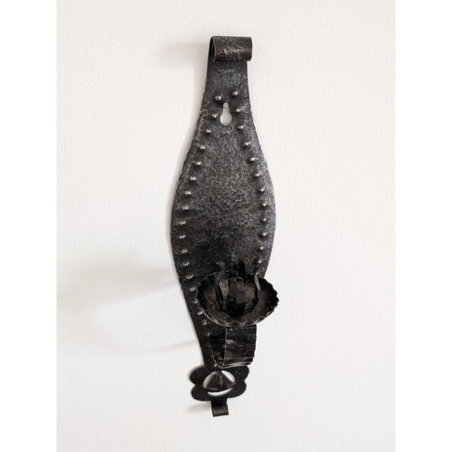 Vintage Spanish Brutalist Wrought Iron Wall Sconce, 1960s For Sale - Image 9 of 13