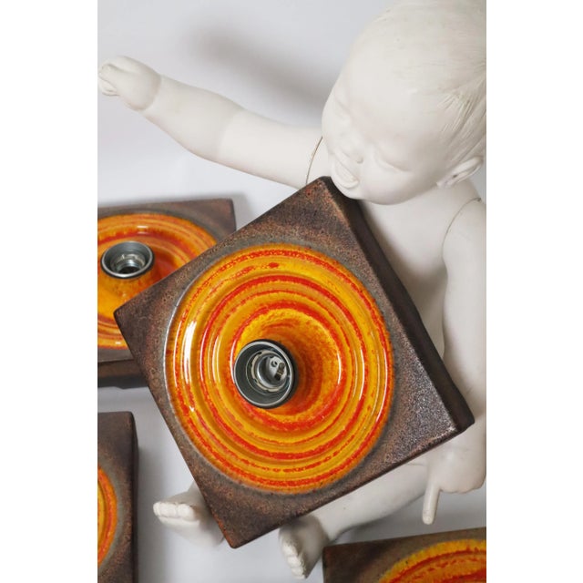 Mid-Century Modern Fat Lava Wall Lights in Orange and Brown, Germany, 1970s, Set of 6 For Sale - Image 3 of 16