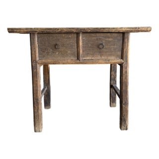 Vintage Elm Wood Console Natural Finish With 2 Drawers For Sale